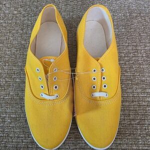 Vintage deadstock Canvas Sneakers Yellow Lace Up Shoes Comfortable Size‎ 6